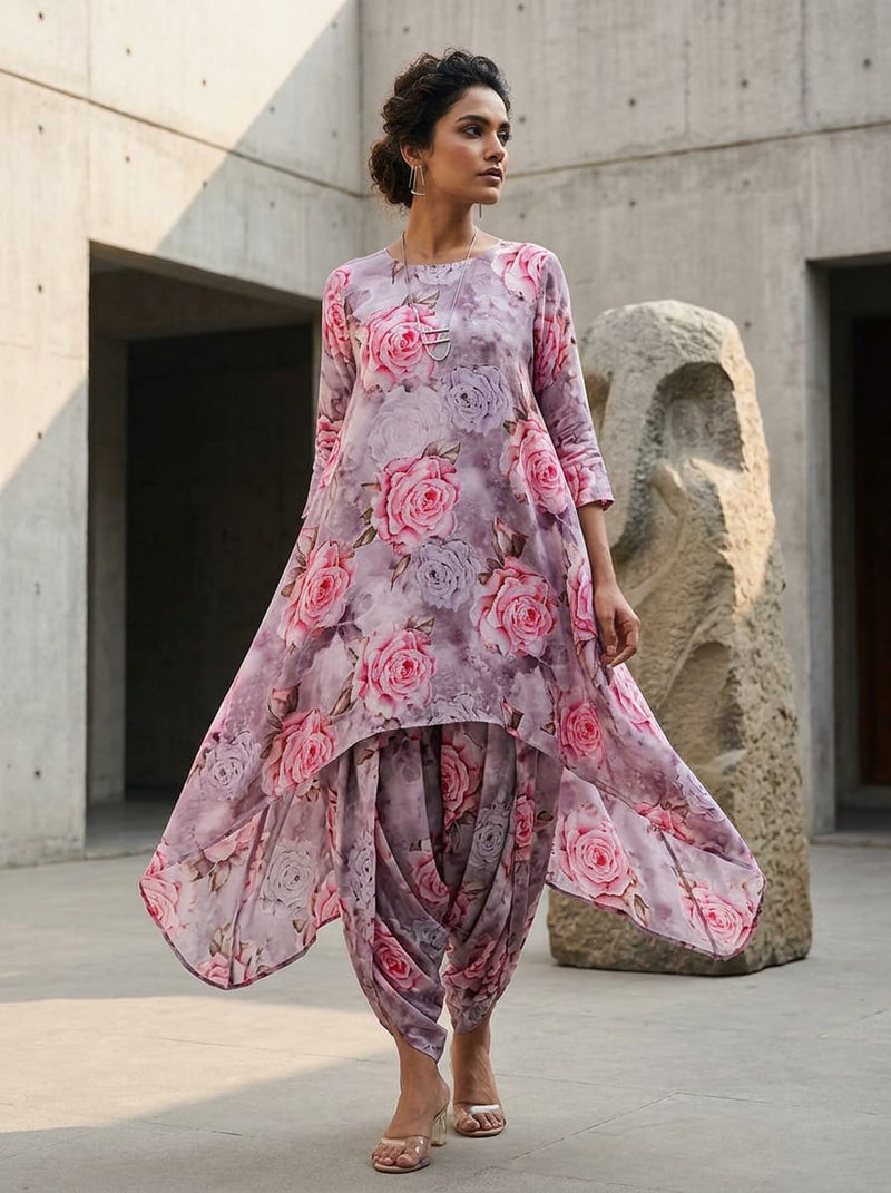 Pink Romantic Rose Floral Rayon Digital Printed Fabric