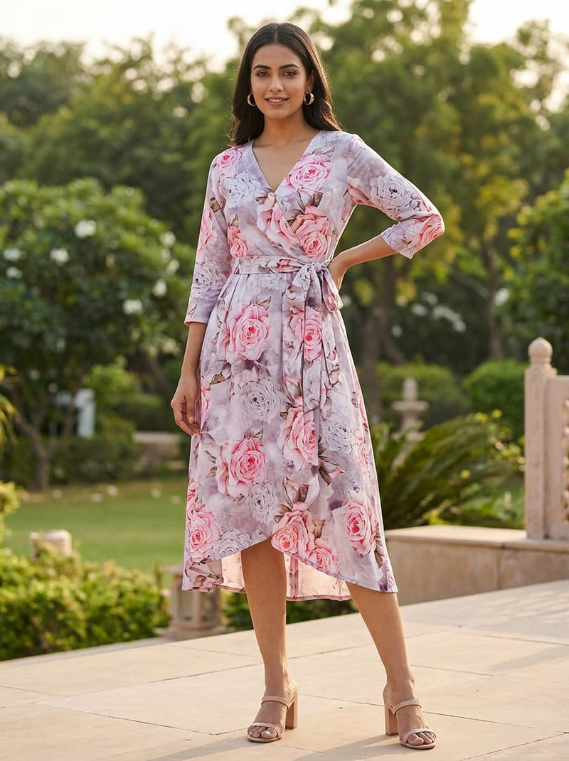 Pink Romantic Rose Floral Rayon Digital Printed Fabric