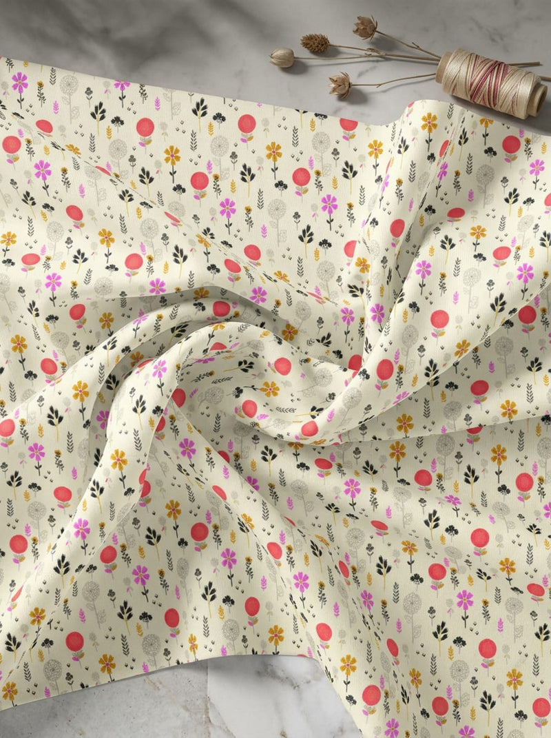 Multicolor Scattered Small Floral Botanical Rayon Digital Printed Fabric