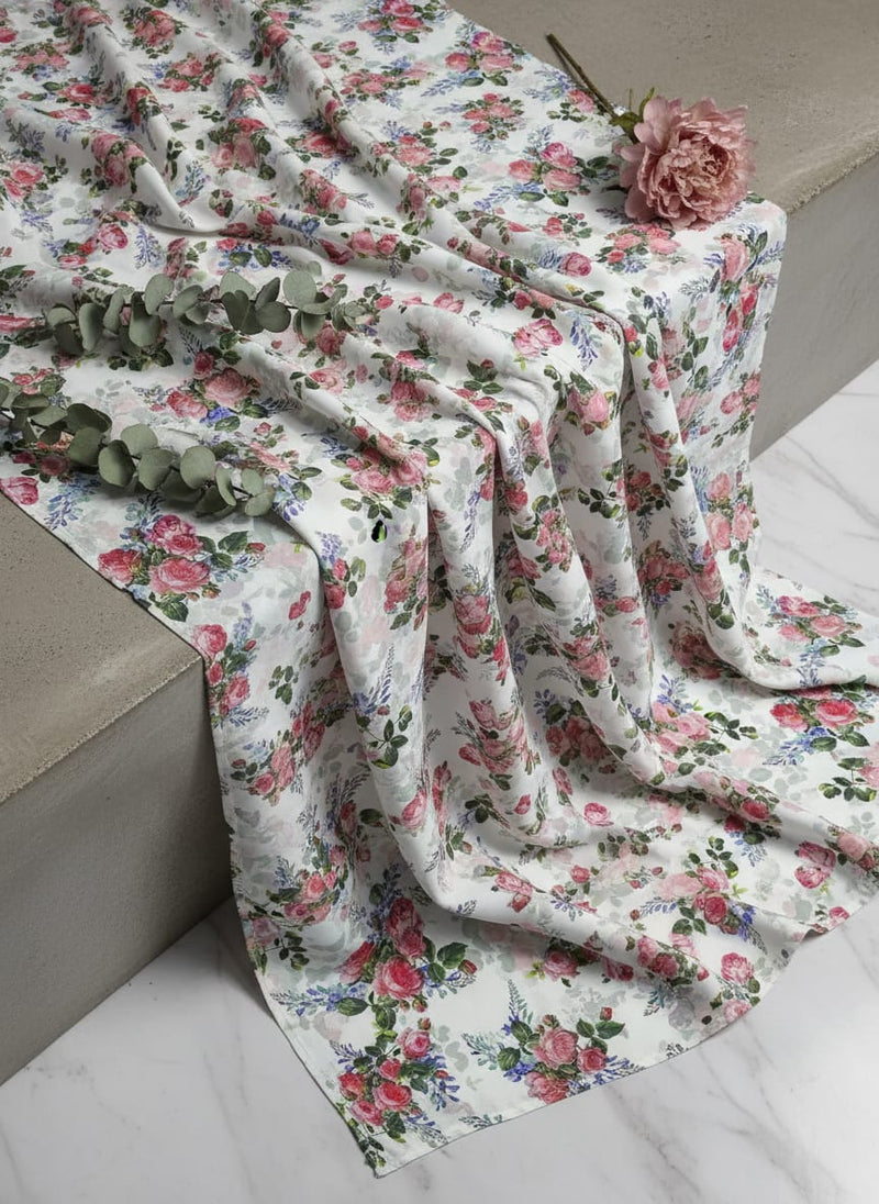 Red Rose Bunch Repeat Digital Printed Fabric - Rayon