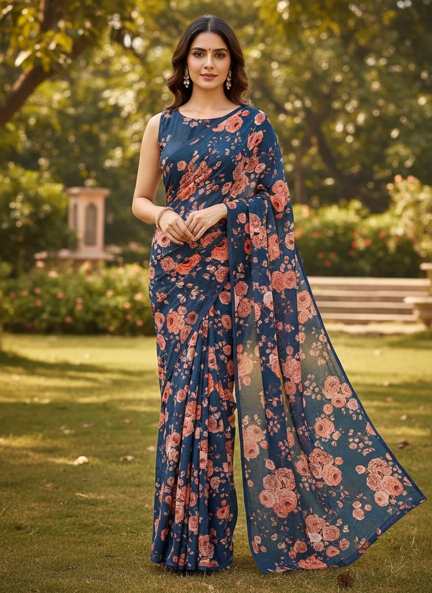 Redish Floral Repeat Digital Printed Fabric - Rayon