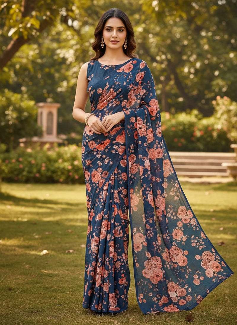 Redish Floral Repeat Digital Printed Fabric - Rayon
