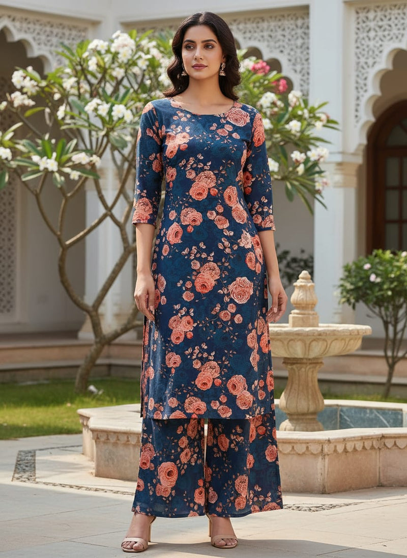 Redish Floral Repeat Digital Printed Fabric - Rayon