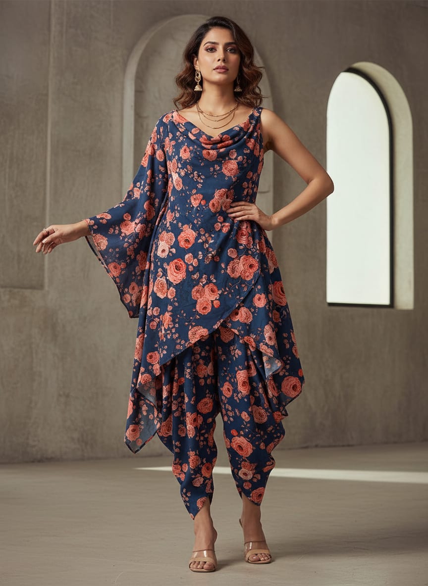 Redish Floral Repeat Digital Printed Fabric - Rayon