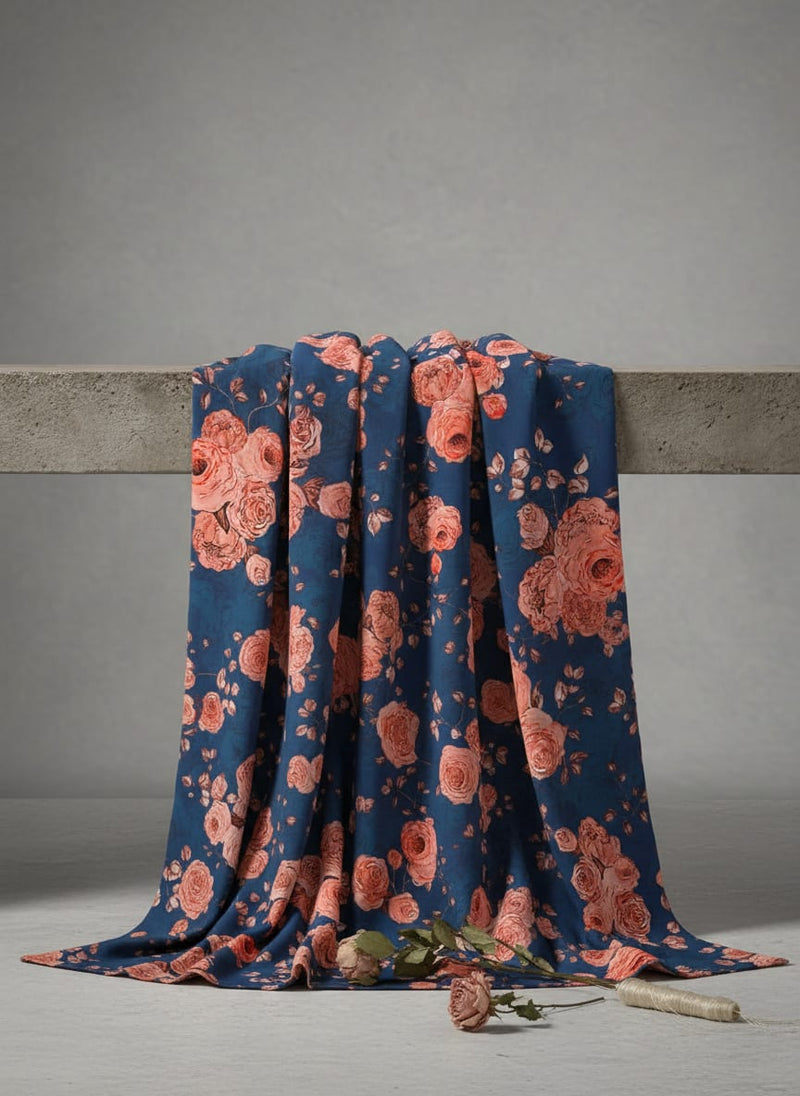 Redish Floral Repeat Digital Printed Fabric - Rayon