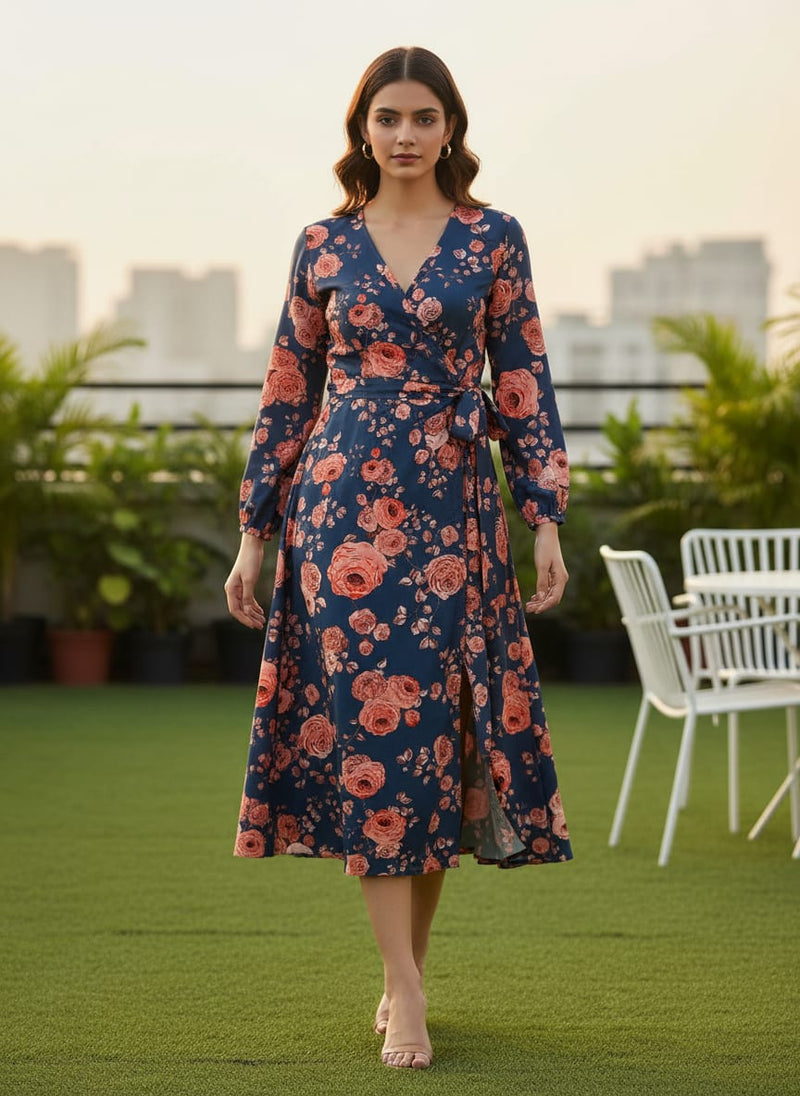 Redish Floral Repeat Digital Printed Fabric - Rayon