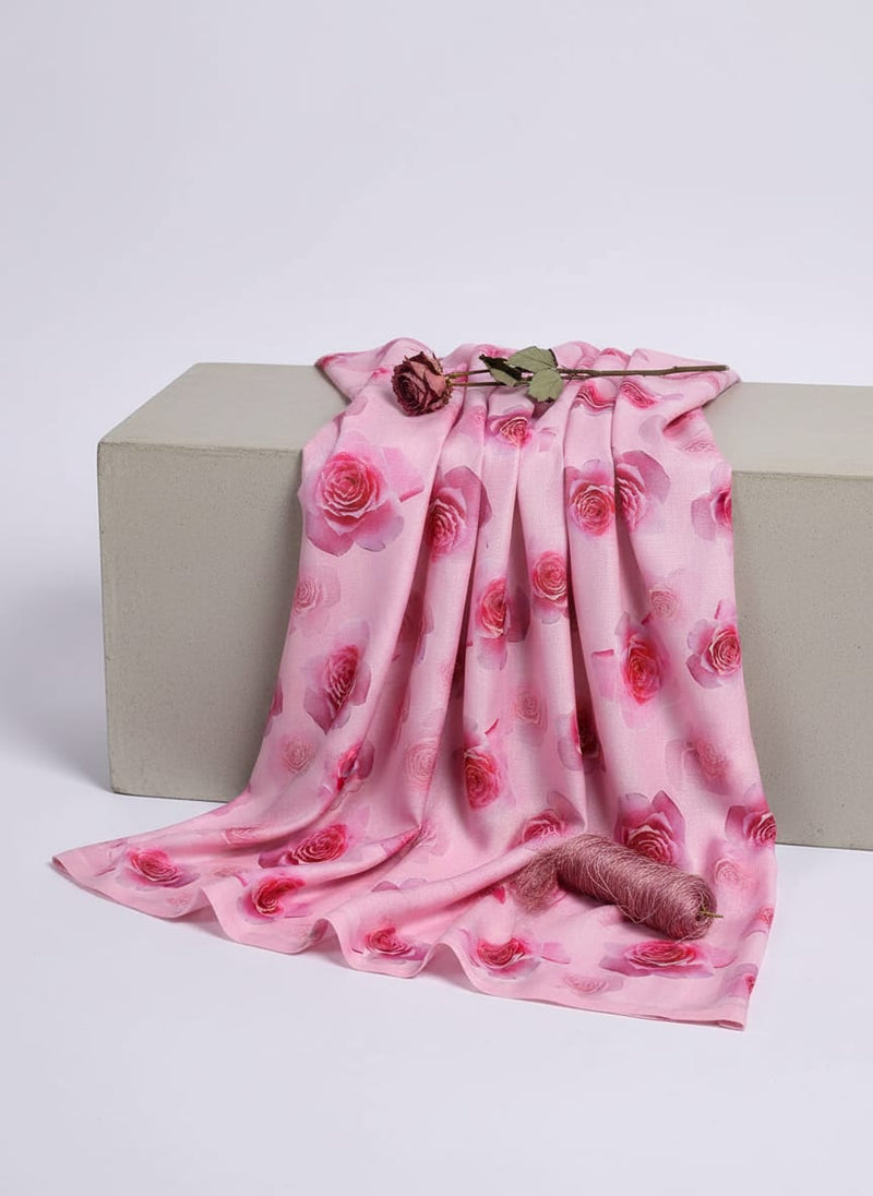 Pinkish Rose Allover Digital Printed Fabric  - Rayon