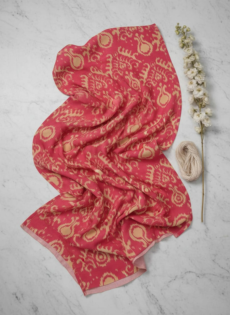 Pink Ethnic Ikat Pattern Rayon Digital Printed Fabric