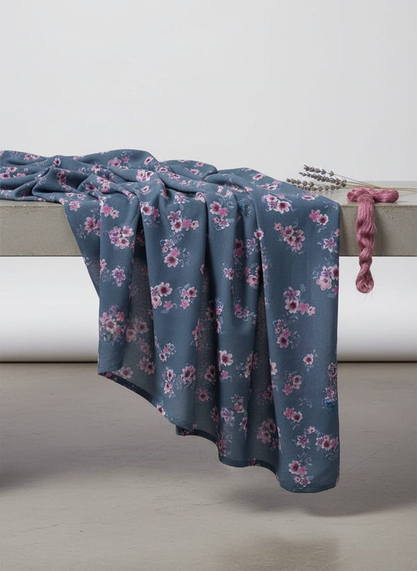 Pinkish Flowers With Neavy Blue Digital Printed Fabric - Rayon - Fabric Editorial Studio Flatlay Lookbook - RA-0-TA05602-110
