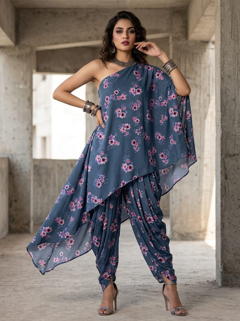 Navy Small Floral Clusters Rayon Digital Printed Fabric