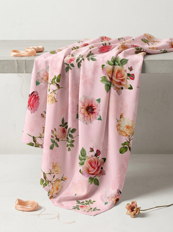 Pink Vintage English Roses Garden Rayon Digital Printed Fabric - Fabric Editorial Studio Flatlay Lookbook - RA-0-TA05620P4-110