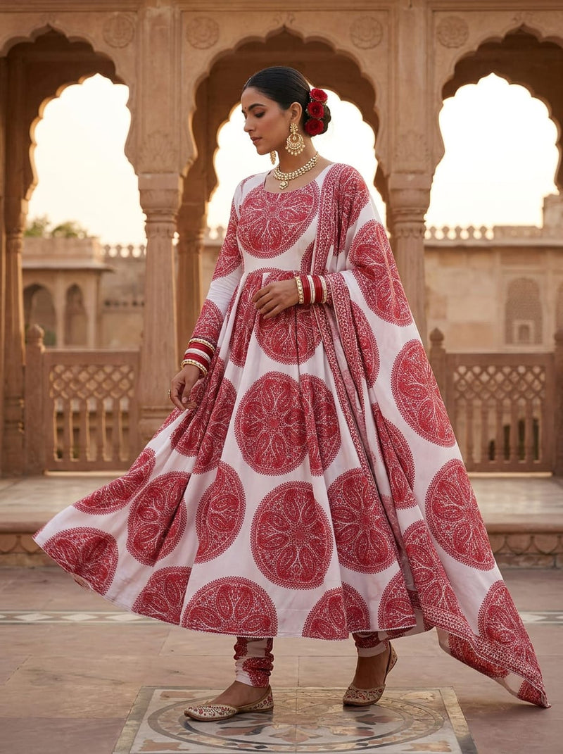 Red Intricate Ethnic Paisley Mandala Rayon Digital Printed Fabric