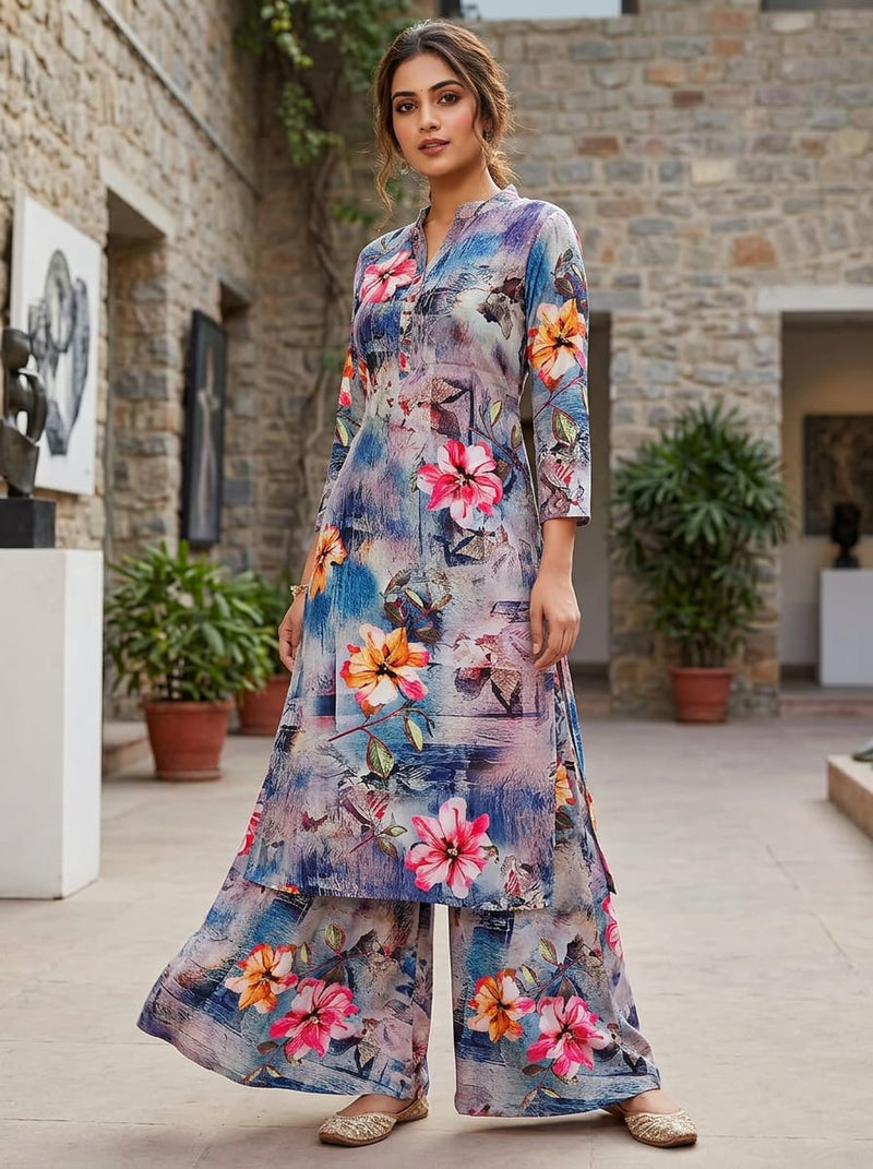 Multicolor Painterly Floral Abstract Print Rayon Digital Printed Fabric