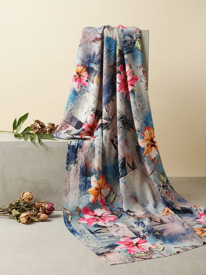 Multicolor Painterly Floral Abstract Print Rayon Digital Printed Fabric