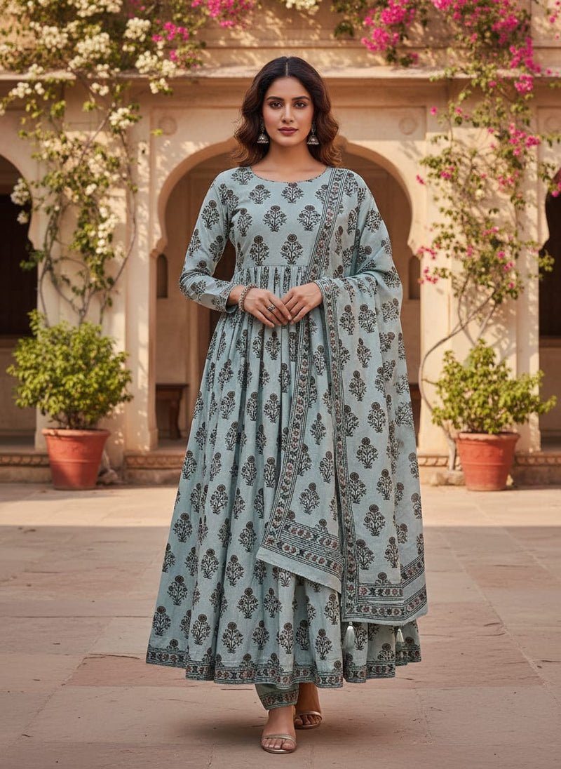 Seamless Indian Mughal Motif Flower Digital Printed Fabric - Rayon