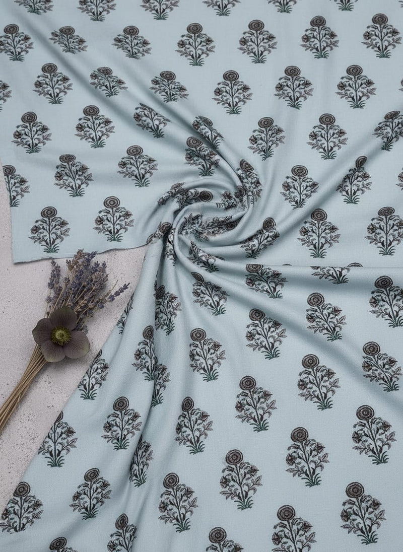 Seamless Indian Mughal Motif Flower Digital Printed Fabric - Rayon