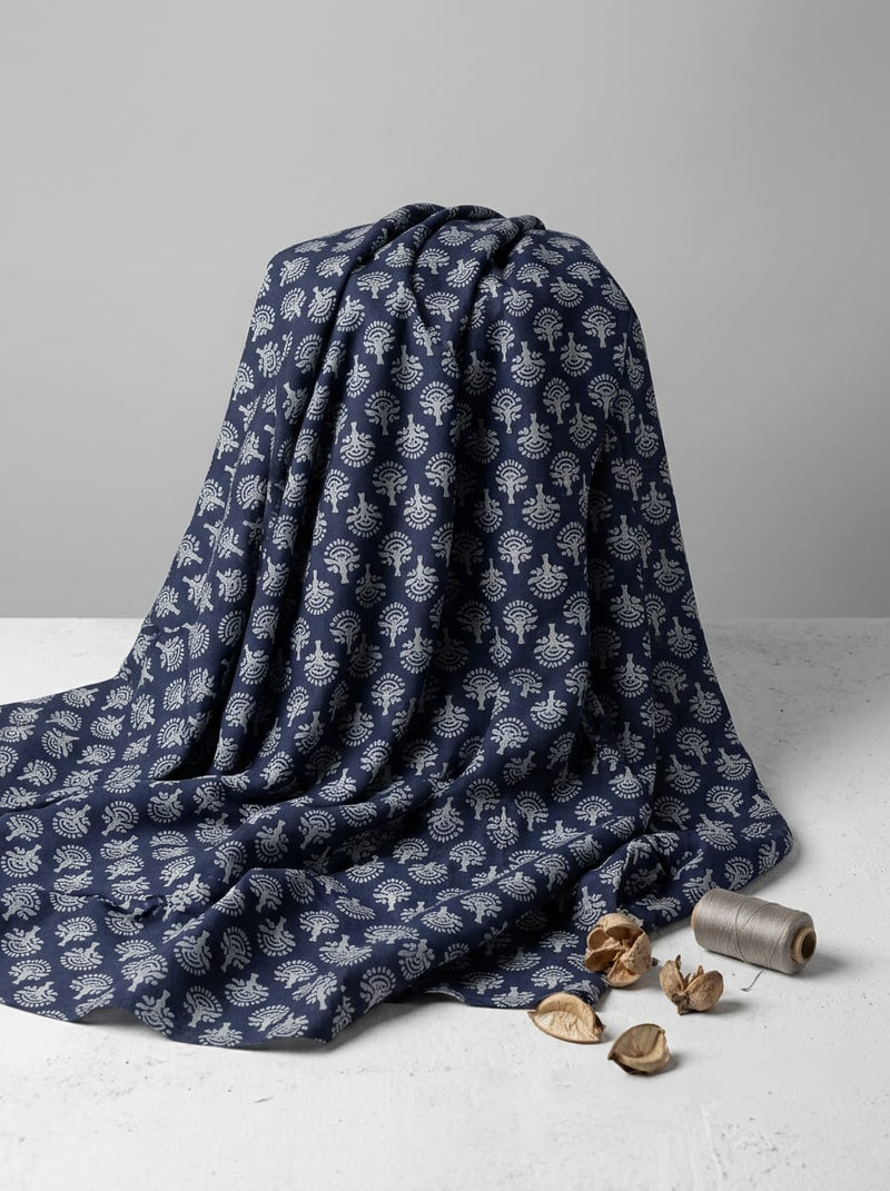 Navy Traditional Ethnic Buti Motif Rayon Digital Printed Fabric