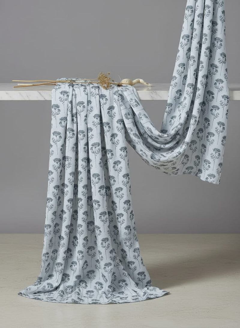 Winter Icy Flower Digital Printed Fabric  - Rayon