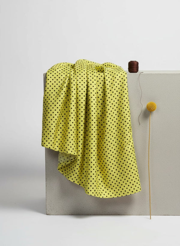 Yellow Polka Dot Digital Printed Fabric - Rayon - Fabric Editorial Studio Flatlay Lookbook - RA-0-TA07619P2-110
