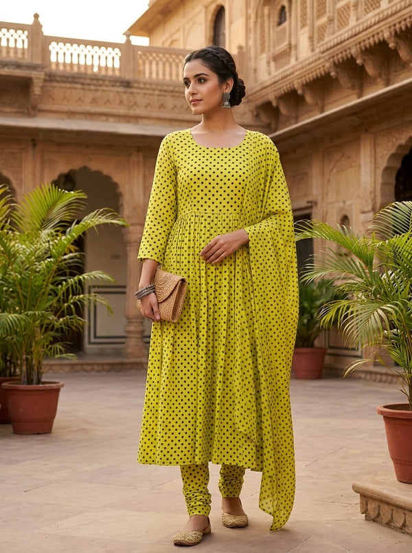 Yellow Classic Polka Dot Rayon Digital Printed Fabric - Anarkali Kurta Set Lookbook - RA-0-TA07619P2-110 - alternate view