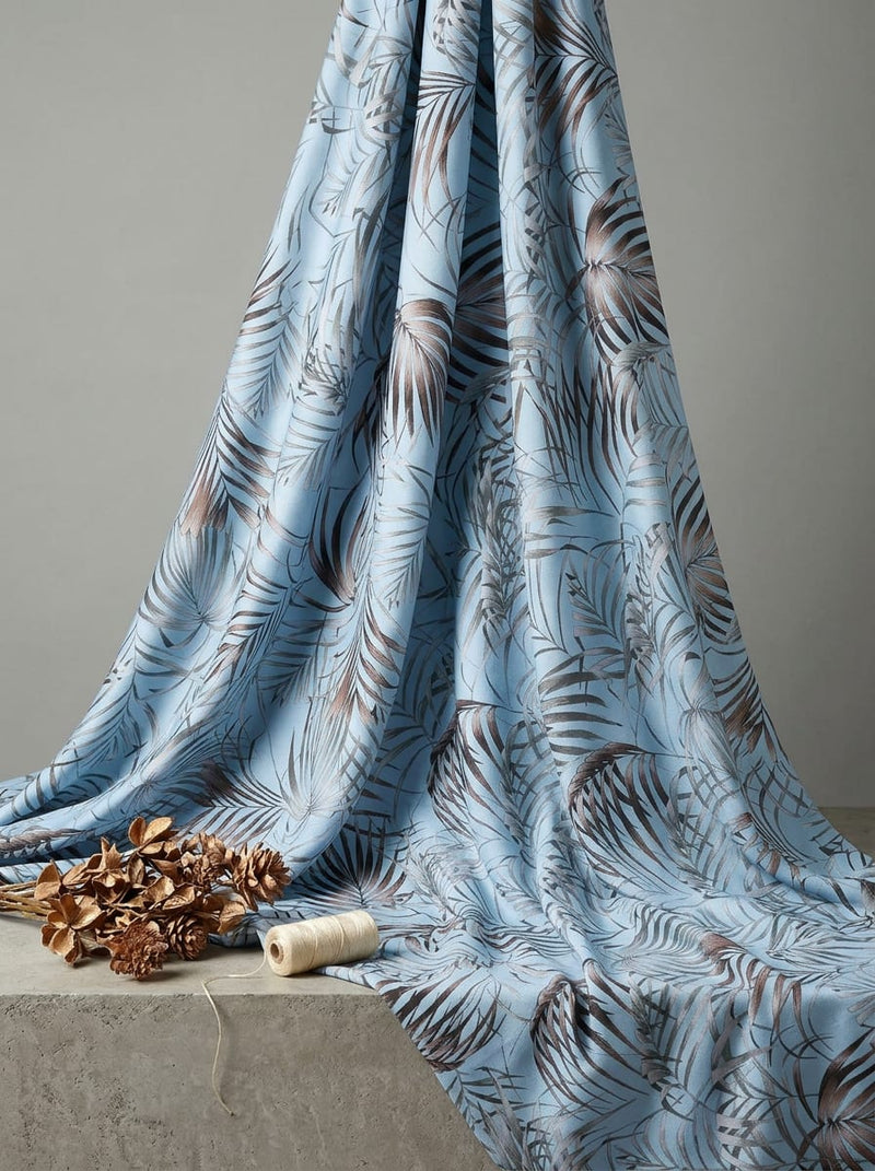 Blue Tropical Palm Leaves Print Rayon Digital Printed Fabric
