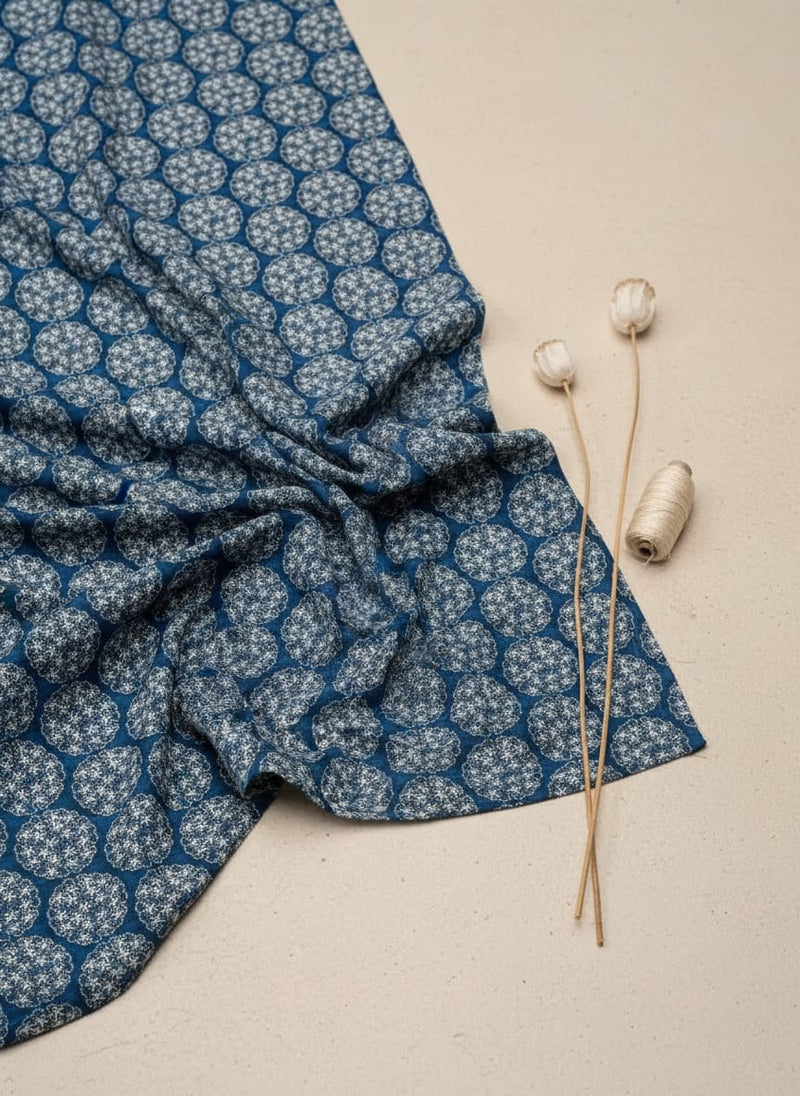 New Multi Round Star Blue Digital Printed Fabric - Rayon
