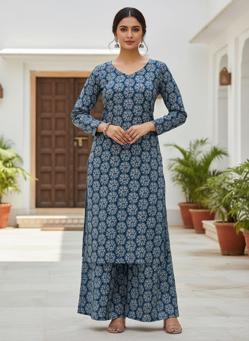 New Multi Round Star Blue Digital Printed Fabric - Rayon