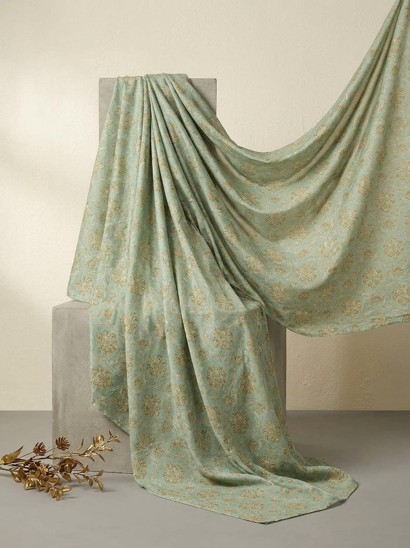 Blue Royal Damask Floral Pattern Pure Muslin Digital Printed Fabric