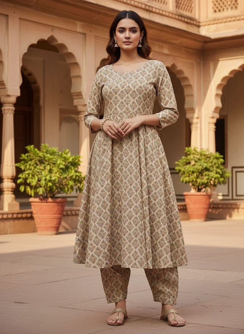Cream Small Ethnic Buti Motif Pure Cotton Digital Printed Fabric