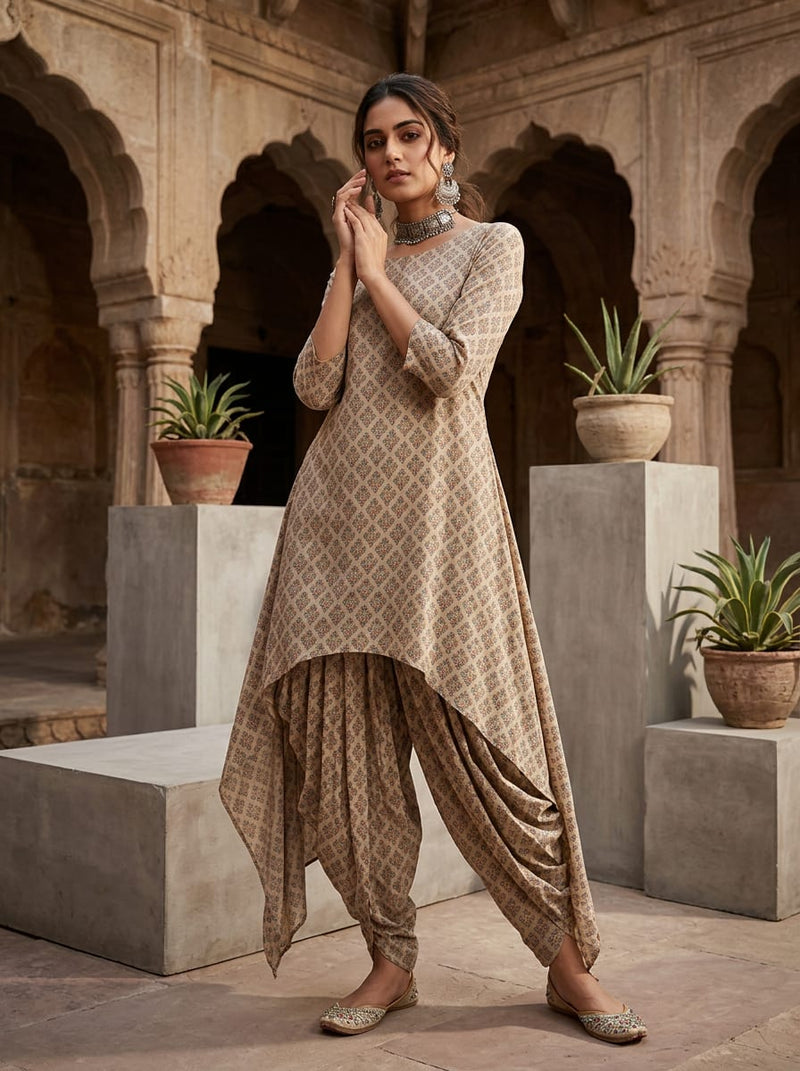 Cream Small Ethnic Buti Motif Pure Cotton Digital Printed Fabric