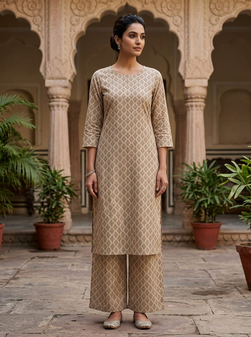Cream Small Ethnic Buti Motif Pure Cotton Digital Printed Fabric