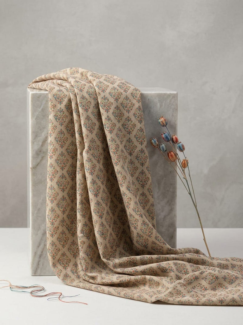 Cream Small Ethnic Buti Motif Pure Cotton Digital Printed Fabric