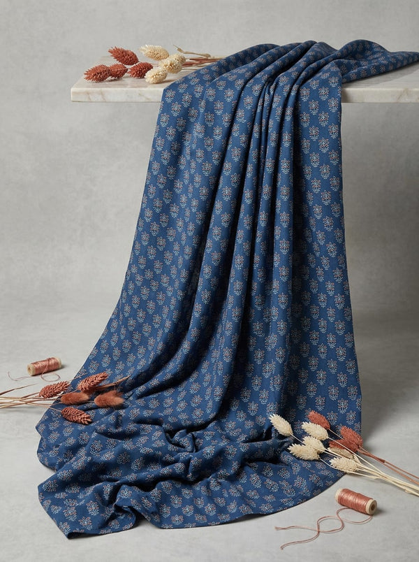 Blue Small Ethnic Botanical Motif Rayon Digital Printed Fabric - Fabric Editorial Studio Flatlay Lookbook - RA-0-MA0669-110