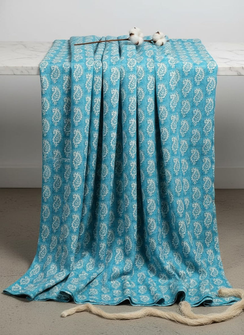 Teal Small Ethnic Paisley Rayon Digital Printed Fabric