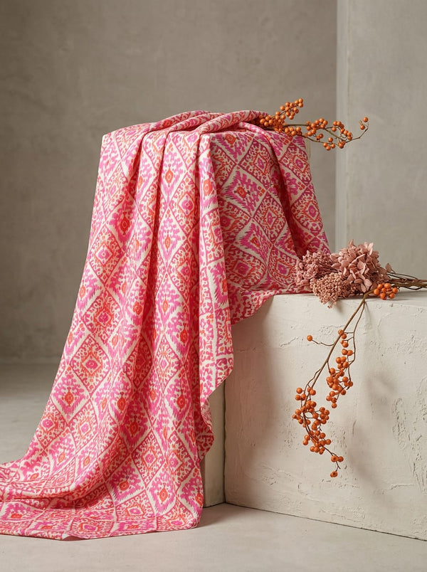 Pink Ethnic Ikat Geometric Pattern Kora Silk Digital Printed Fabric - Fabric Editorial Studio Flatlay Lookbook - KS-0-MA0708-110