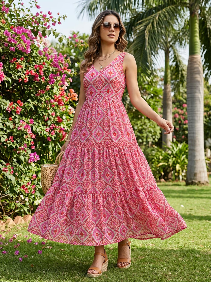 Pink Ethnic Ikat Diamond Pattern Pure Georgette Digital Printed Fabric