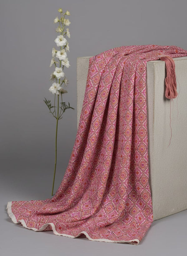 Pink Ikat Style Geometric Pattern Pure Chinon Digital Printed Fabric - Fabric Editorial Studio Flatlay Lookbook - PC-0-MA0708-106