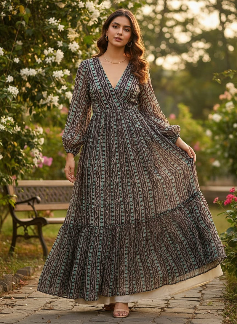 Attractive Polka Dot With Strips Digital Printed Fabric - Pure Georgette