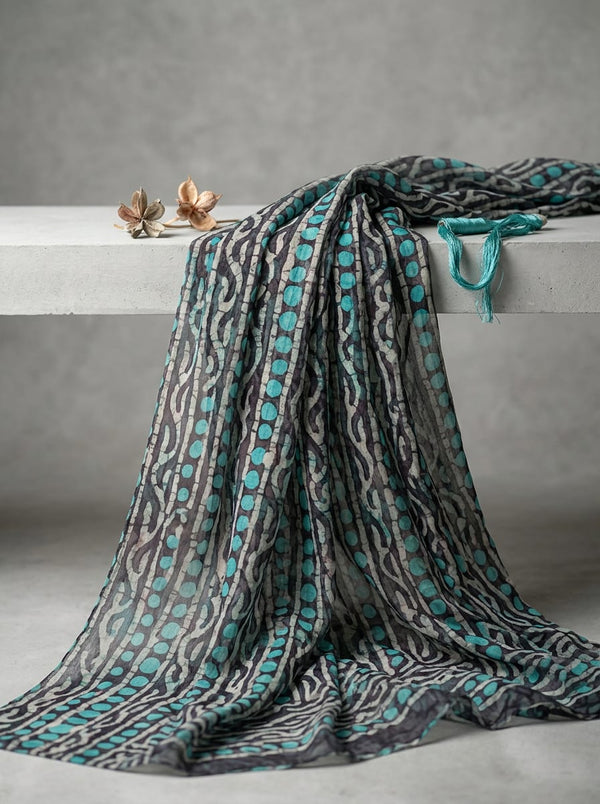 Teal Ethnic Batik Style Dot and Wave Pure Chiffon Digital Printed Fabric - Fabric Editorial Studio Flatlay Lookbook - PCH-0-MA0716-96