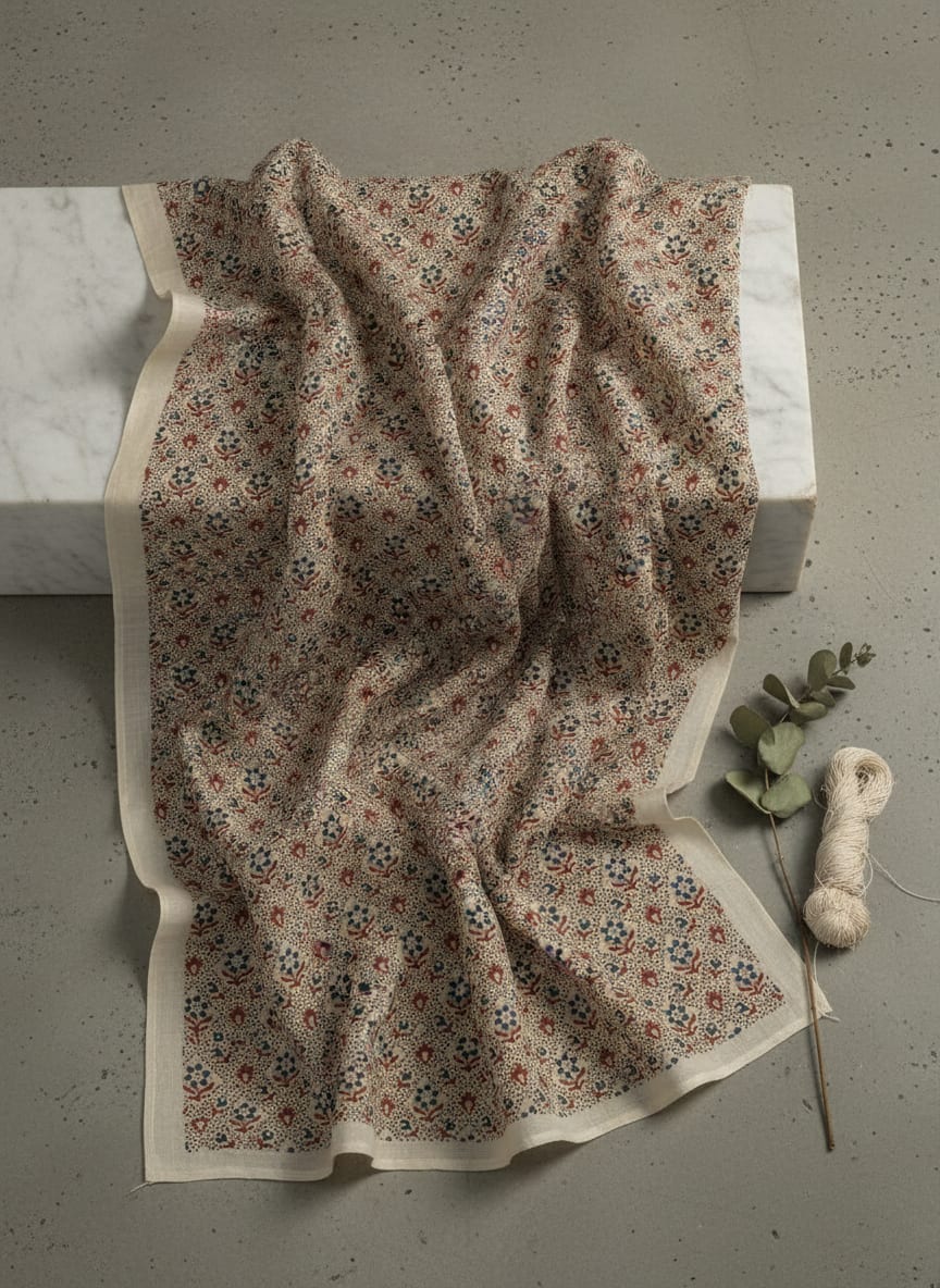 Smile Sunflower With Tiny Doted Digital Printed Fabric - Pure Muslin