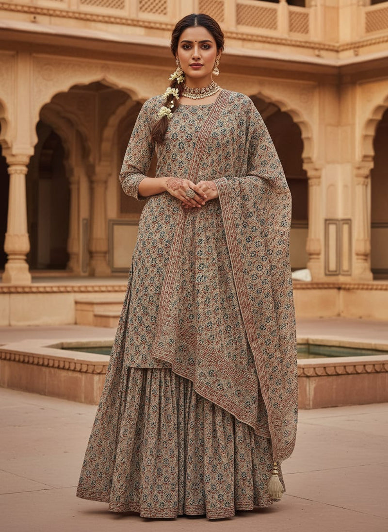 Smile Sunflower With Tiny Doted Digital Printed Fabric - Pure Georgette