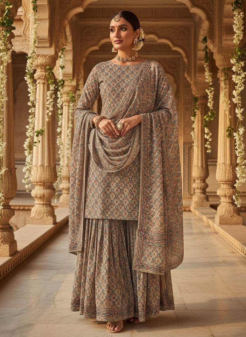 Smile Sunflower With Tiny Doted Digital Printed Fabric - Pure Georgette