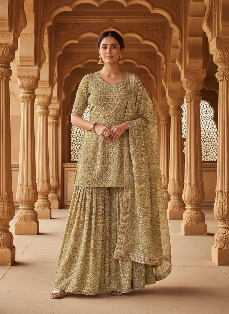 Combination Of Hexagon And Triangle Digital Printed Fabric - Pure Georgette