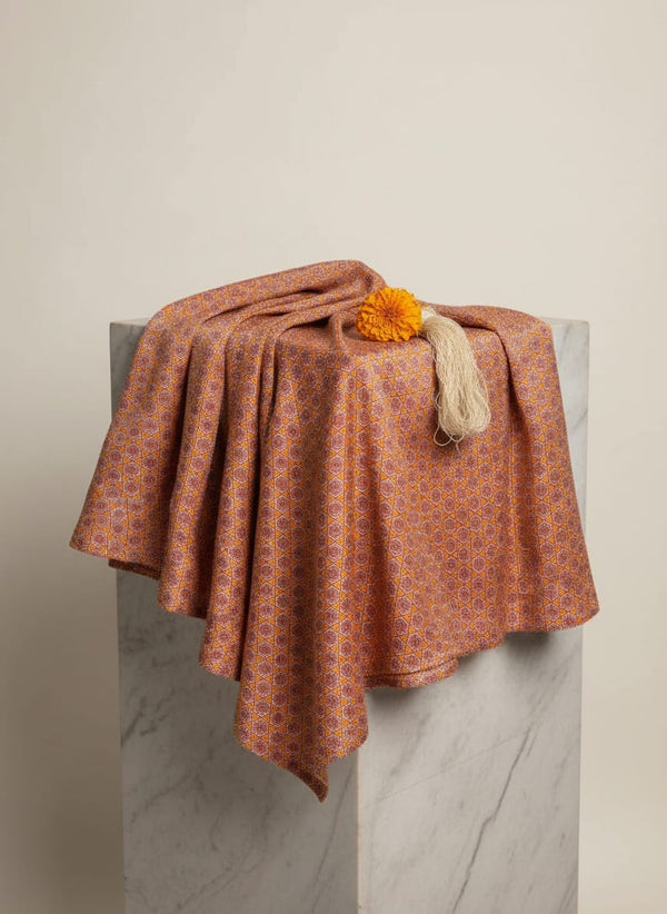 Orange Geometric Hexagonal Tile Print Pure Chinon Digital Printed Fabric - Fabric Editorial Studio Flatlay Lookbook - PC-0-MA0827-106