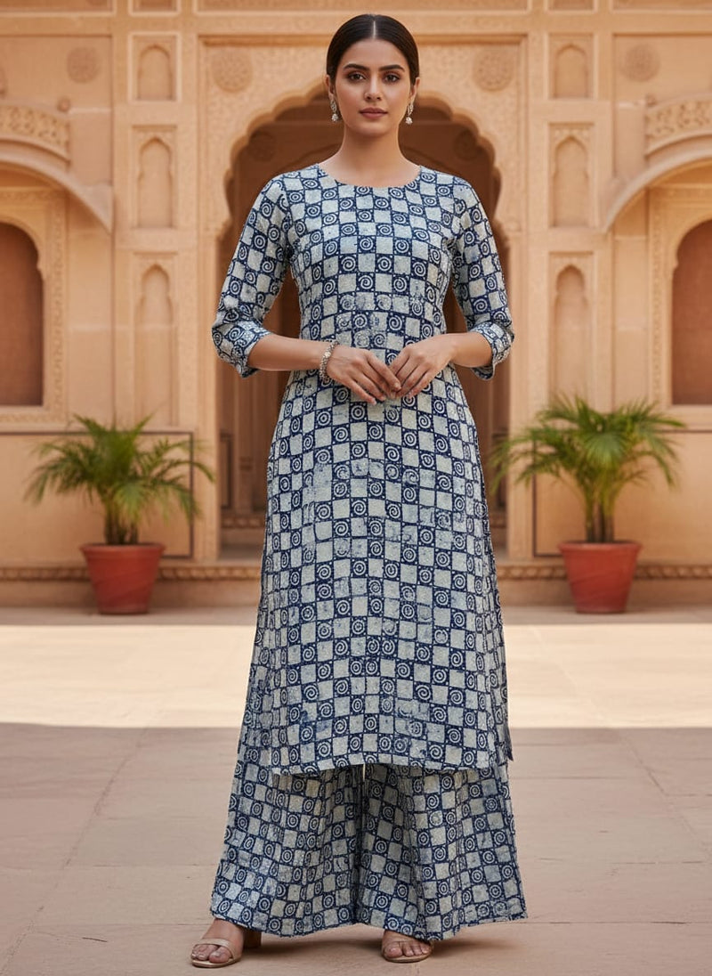 Classic Round With Checks Digital Printed Fabric - Rayon