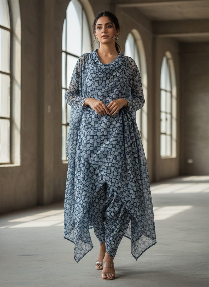 Classic Round With Checks Digital Printed Fabric - Rayon