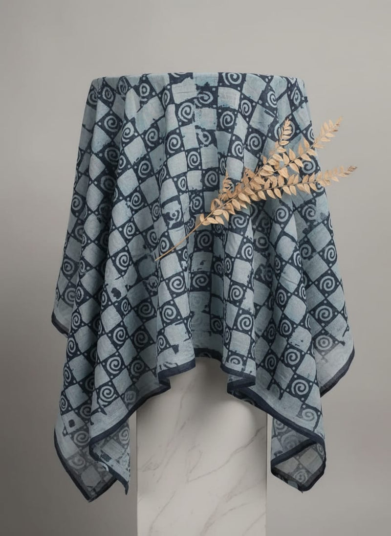 Navy Ethnic Spiral Checkered Pure Cotton Digital Printed Fabric