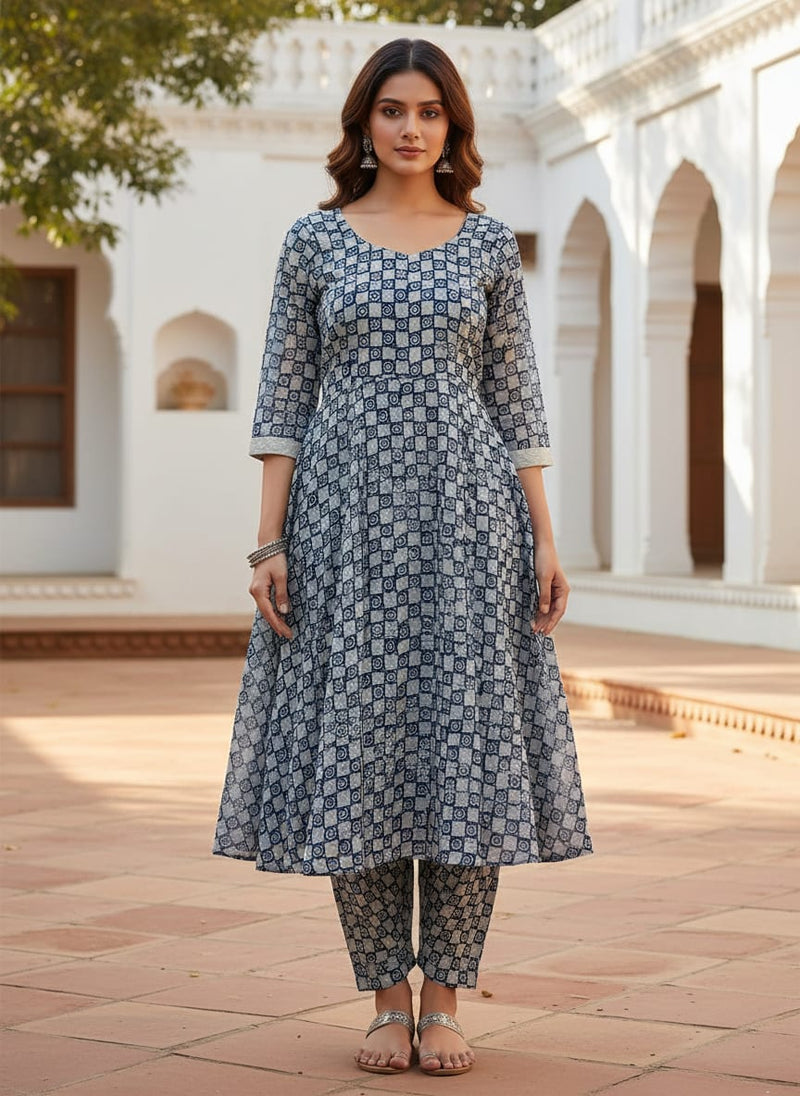Classic Round With Checks Digital Printed Fabric - Pure Muslin