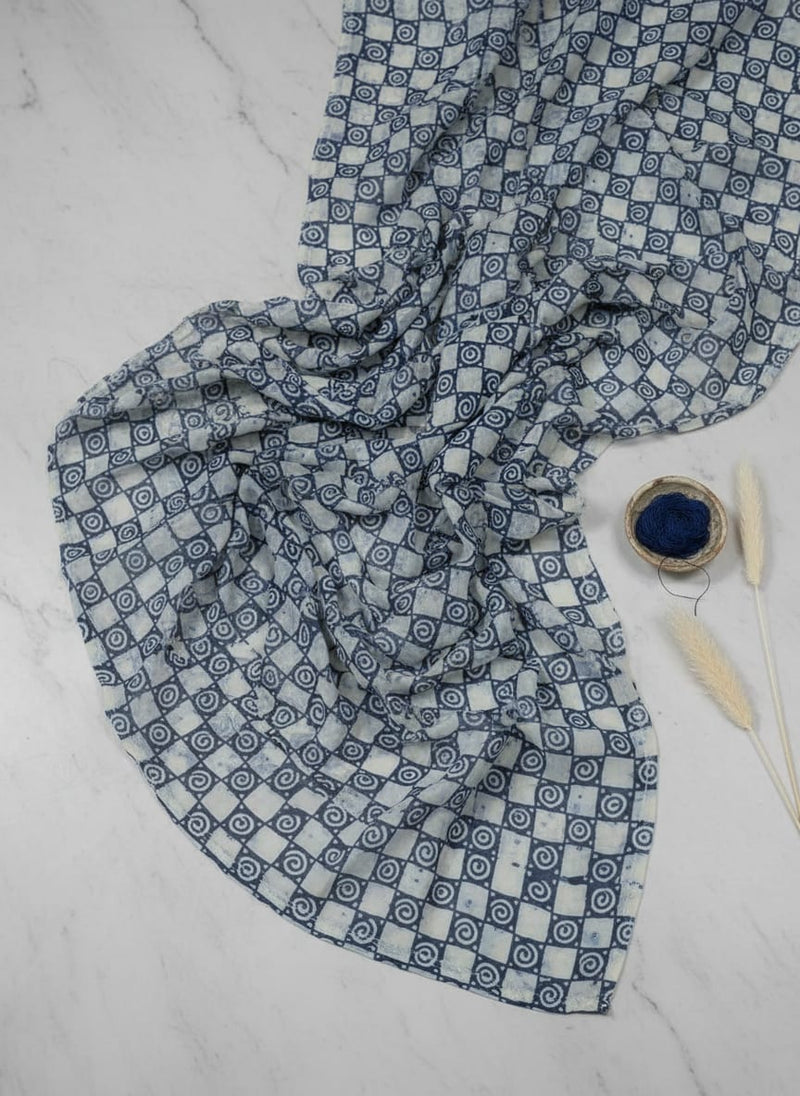 Classic Round With Checks Digital Printed Fabric - Pure Muslin