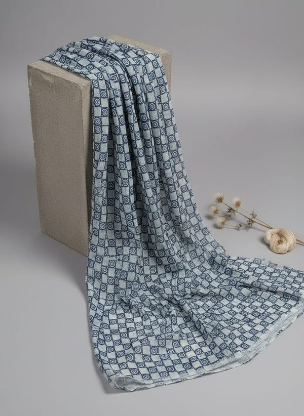 Navy Ethnic Spiral Checkered Pattern Pure Chinon Digital Printed Fabric - Fabric Editorial Studio Flatlay Lookbook - PC-0-MA0846-106